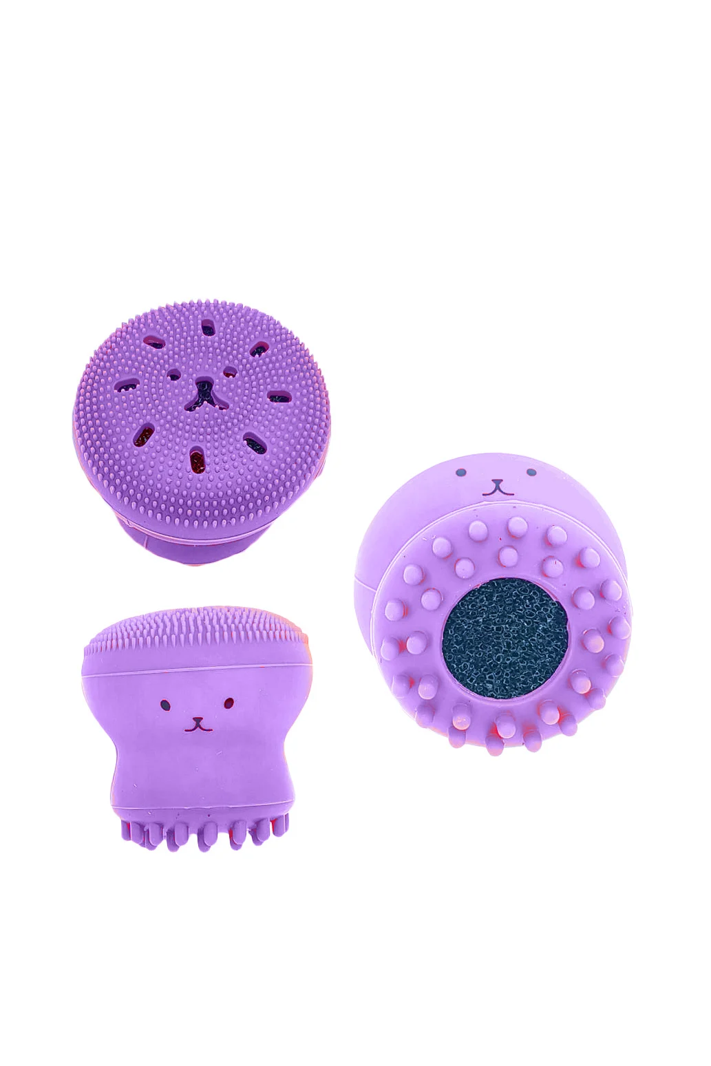 Set Bonita cu buretel cosmetic in forma de lacrima si dispozitiv de curatare faciala, din silicon, mov/mov inchis, Doty