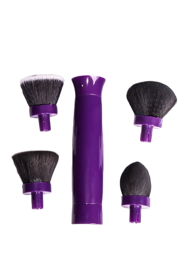 Set pensula machiaj 360 Make-up Spin, cu baterie, rotire 360 de grade, 4 capete interschimbabile,portabila si practica, acoperire uniforma,mov,doty
