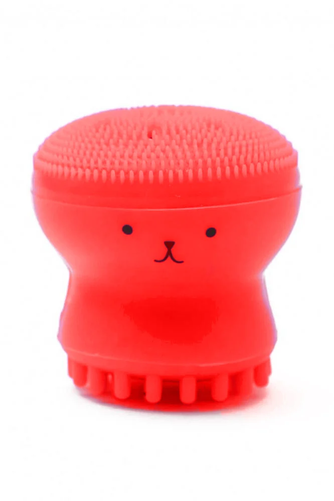 Set Bonita cu buretel cosmetic in forma de para si dispozitiv de curatare faciala, din silicon, rosu/roz pudra, Doty