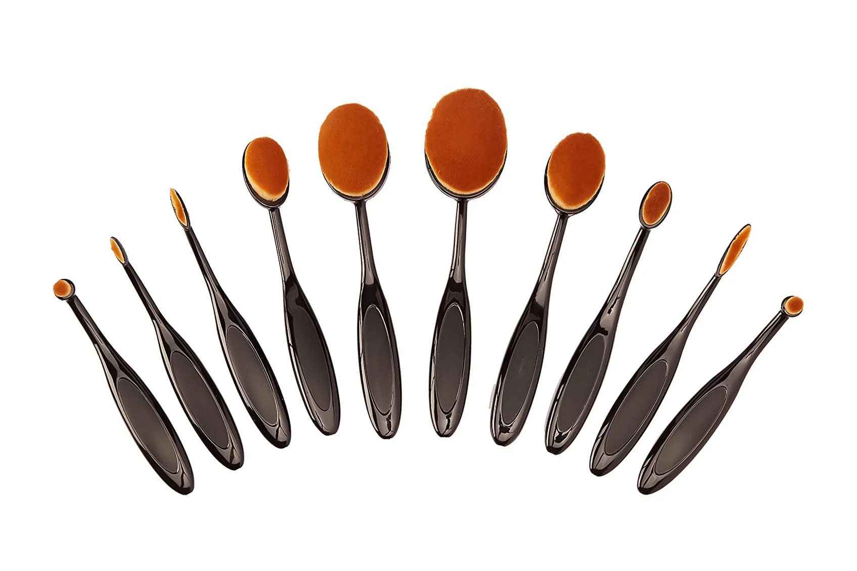 Set 10 pensule ovale pentru machiaj, peri naturali, materiale de calitate,codita ergonomica,negru, doty