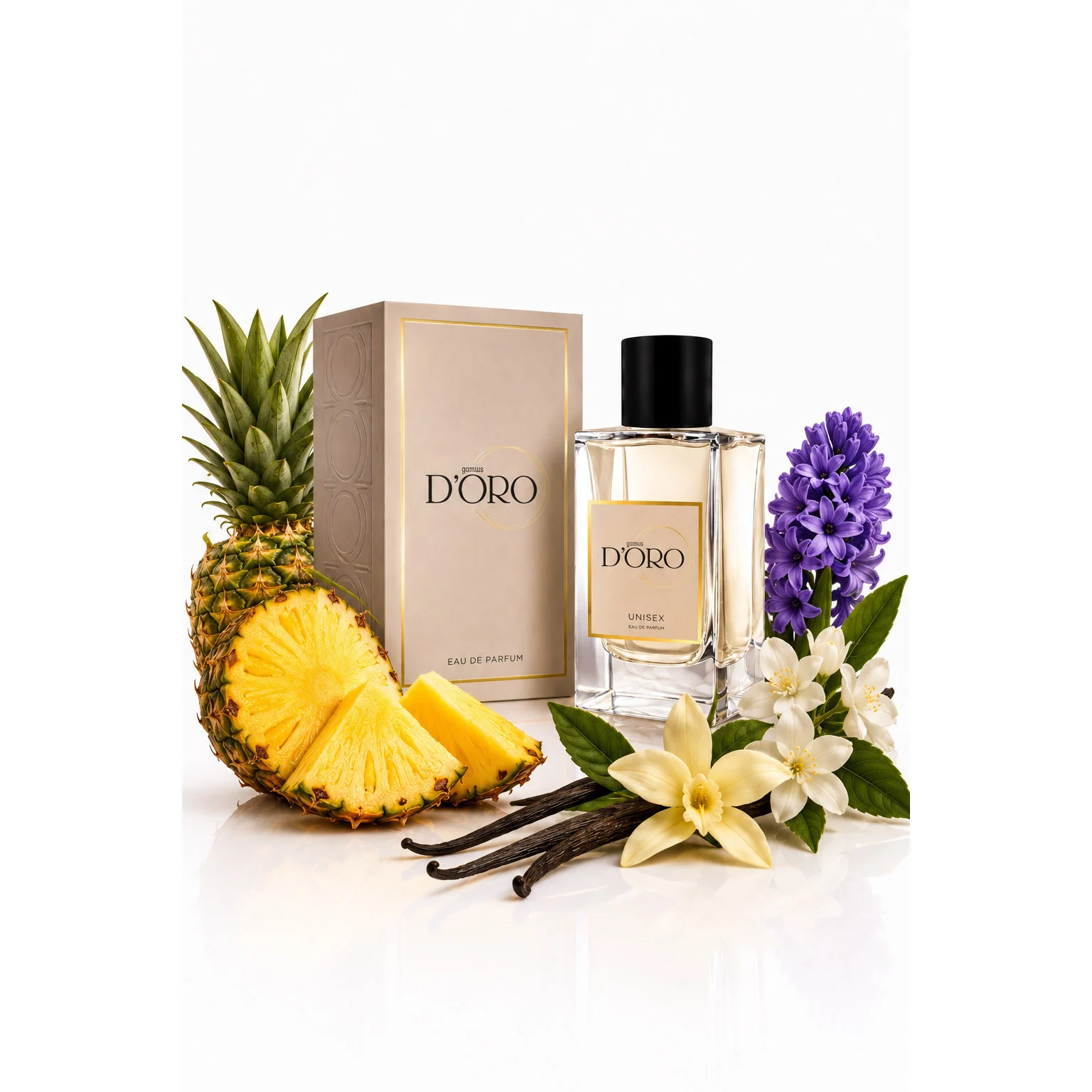 Apa de parfum unisex Gamma D'oro Niche SU2 Acxento, floral-fructat-oriental, ananas, zambila, mosc si vanilie, pentru cei care cauta un miros versatil, potrivit pentru orice anotimp, 50ml