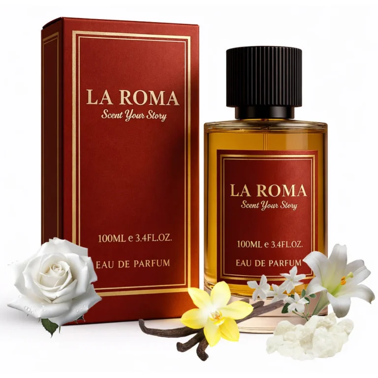 Apa de Parfum pentru barbati La Roma M-12 Vanille Ros, creat pentru persoane rafinate, sigure pe sine, sofisticate, oriental-vanilata, miros intens, trandafir, vanilie, mosc alb, 100ml