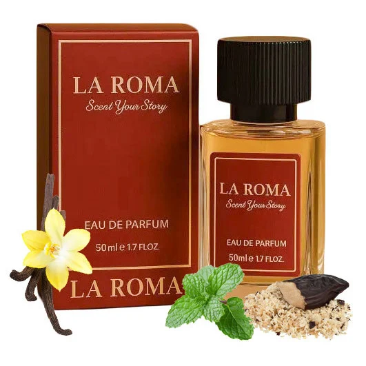 Apa de Parfum pentru barbati La Roma M-13 Erosa, pentru barbatul pasional, increzator si magnetic, miros persistent si vibrant, menta, aromatic-fougere, tonka si vanilie, 50ml