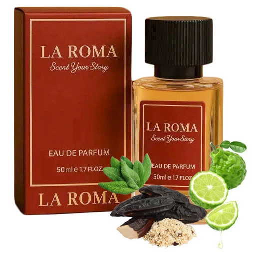 Apa de Parfum pentru barbati La Roma M-7 SanLoren, pentru barbatul energic si elegant, fresh, miros intens si rafinat, aromatic/fougere, cu bergamota, salvie si tonka, 50ml