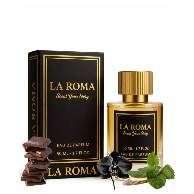 Apa de Parfum La Roma U-2 Black Scent, Unisex, cu orhidee, patchouli si ciocolata, oriental-floral, persistent si misterios, pentru cei opulenti si sofisticati, 50ml