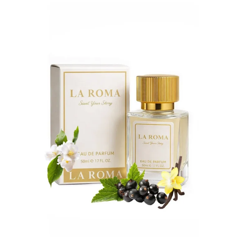 Apa de Parfum pentru femei La Roma W-1 Bella, cu fructe, flori albe si vanilie, floral-gurmand, celebreaza feminitatea autentica, optimisul si rafnamentul, 50ml