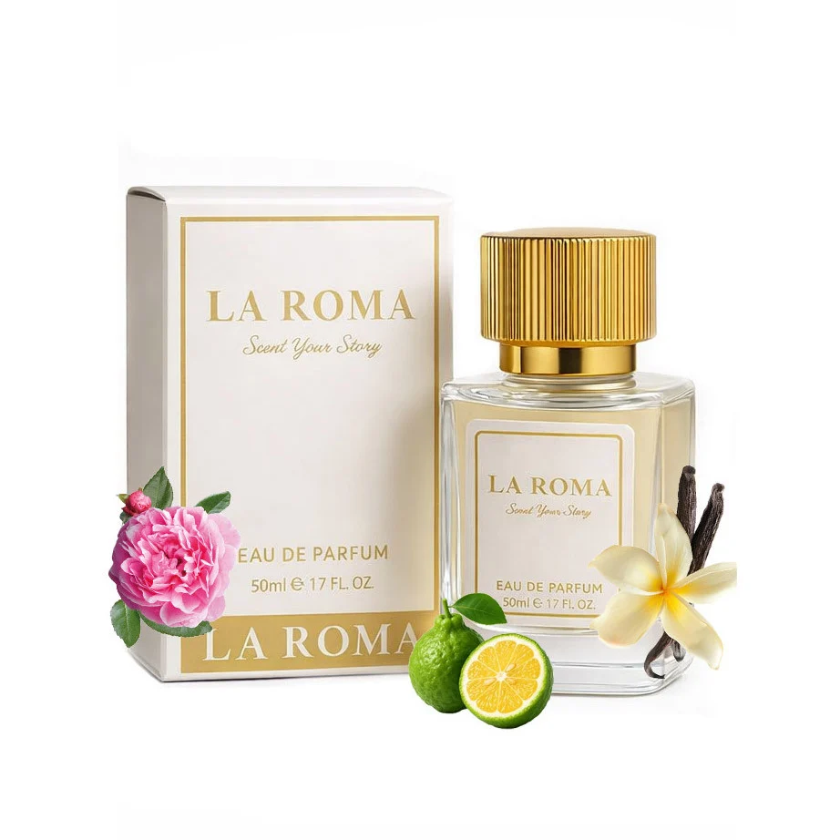 Apa de Parfum pentru femei La Roma W-15 Vanilya, bergamota, trandafir turcesc si vanilie, intens, vanilat, sofisticat si seducator, aroma eleganta si memorabila, 50ml