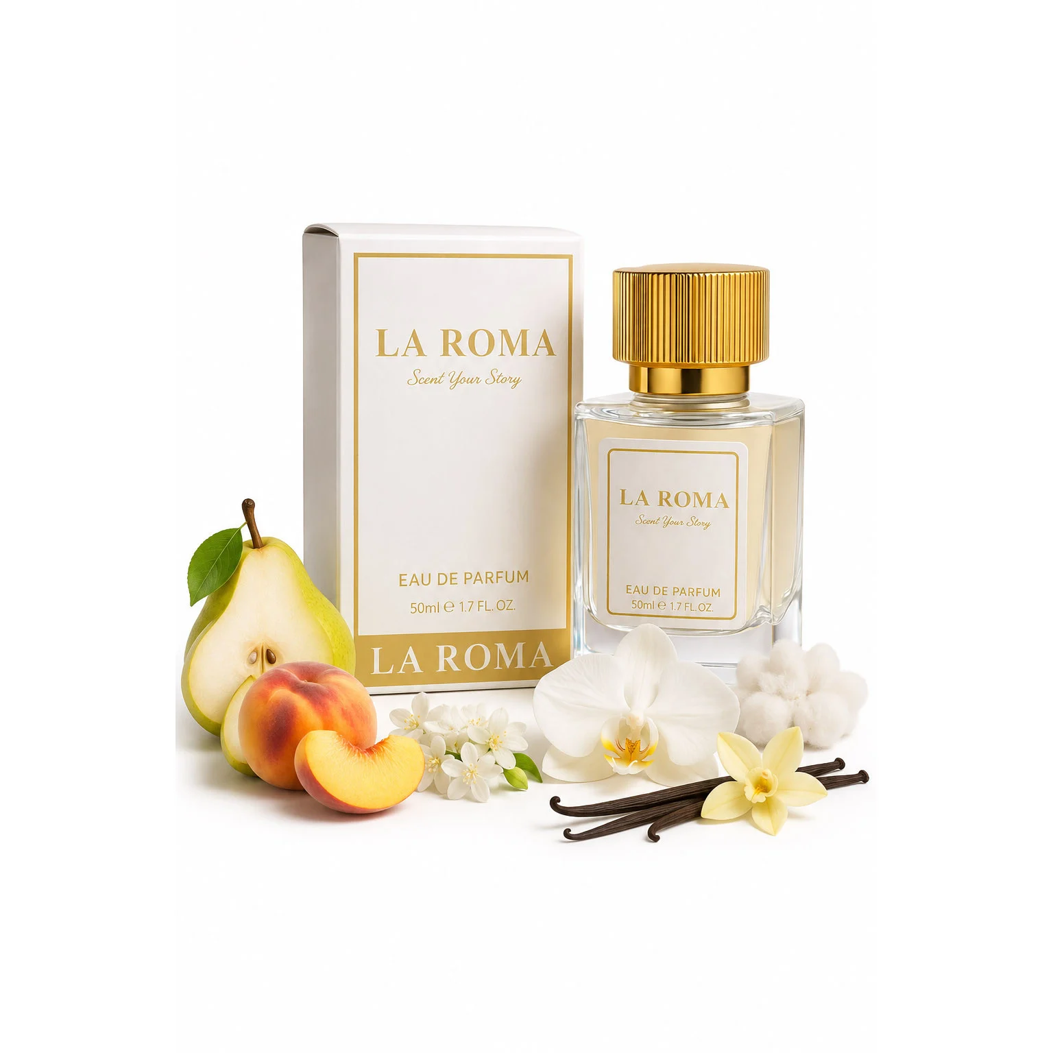 Apa de Parfum pentru femei La Roma W-18 Ador, para, piersica, orhidee, vanilie, floral-fructat, siaj delicat dar persistent, 50ml
