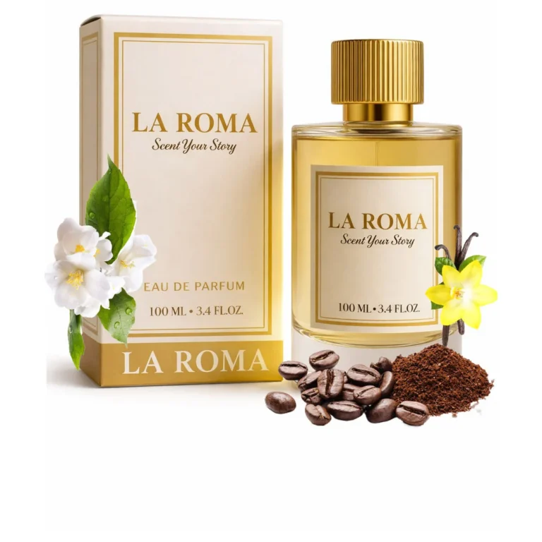 Apa de Parfum pentru femei La Roma W-3 Optium, cu flori albe, cafea si vanilie, oriental-vanilat, creat pentru femeia seducatoare si misterioasa, 100ml