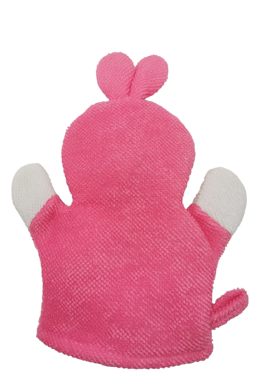 Manusa de baie BunnyBath, forma iepure, cu 2 fete, efect exfoliant, 26x20 cm, roz, Doty®️ – imagine 4