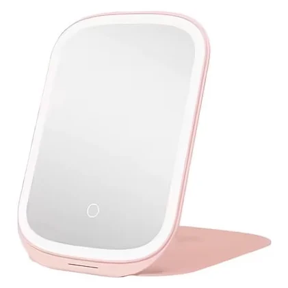 Mini Oglinda Cosmetica Portabila AllTime Espejo Doty®, iluminare LED, 3 tipuri de lumina, USB inclus, 20x13 cm, practica si usor de transportat, design minimalist si elegant, roz pudra – imagine 2