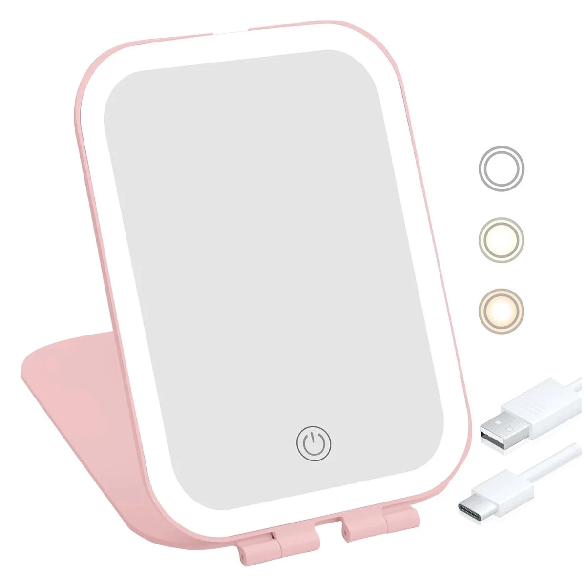 Mini Oglinda Cosmetica Portabila AllTime Espejo Doty®, iluminare LED, 3 tipuri de lumina, USB inclus, 20x13 cm, practica si usor de transportat, design minimalist si elegant, roz pudra – imagine 6