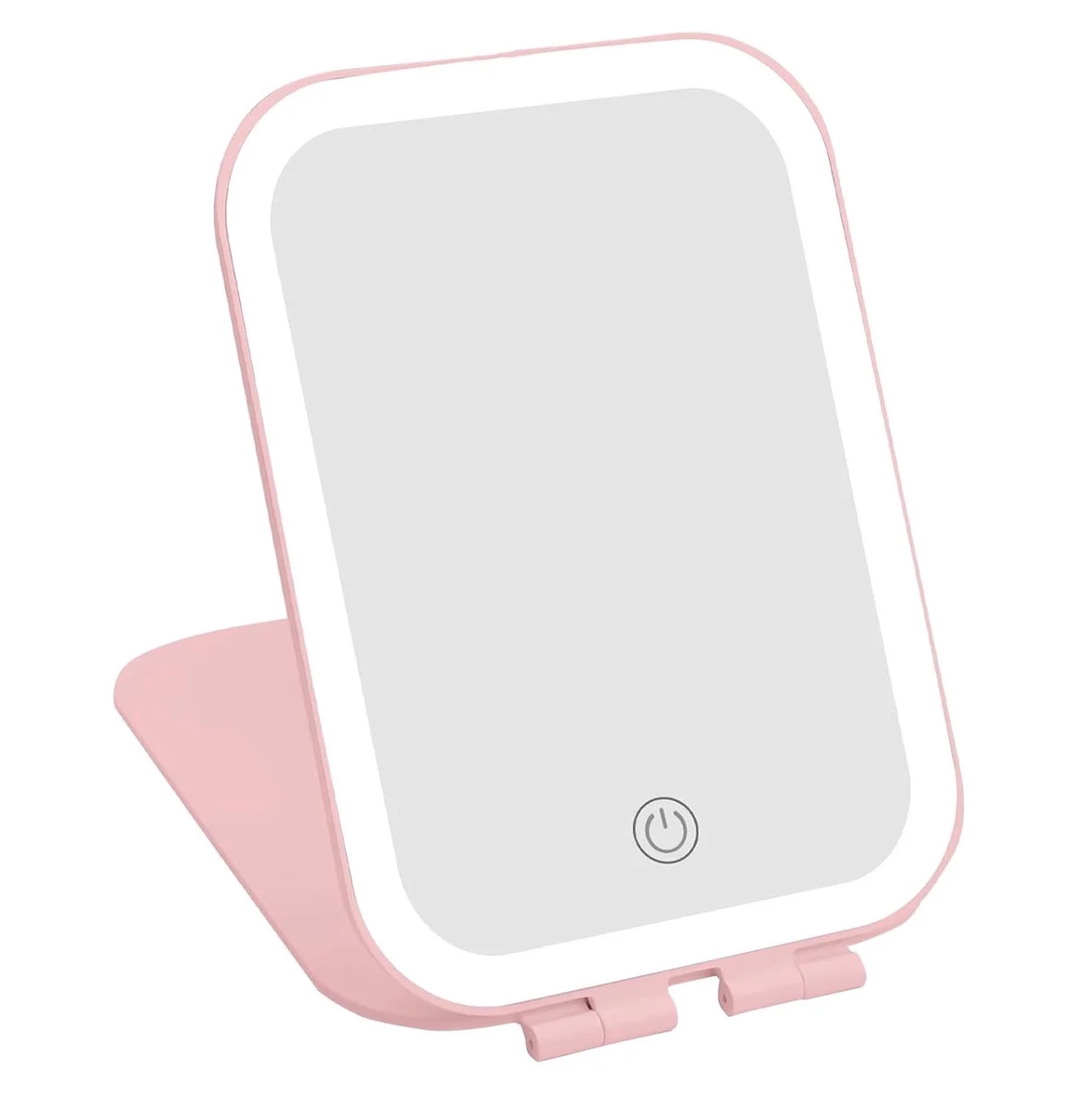 Mini Oglinda Cosmetica Portabila AllTime Espejo Doty®, iluminare LED, 3 tipuri de lumina, USB inclus, 20x13 cm, practica si usor de transportat, design minimalist si elegant, roz pudra