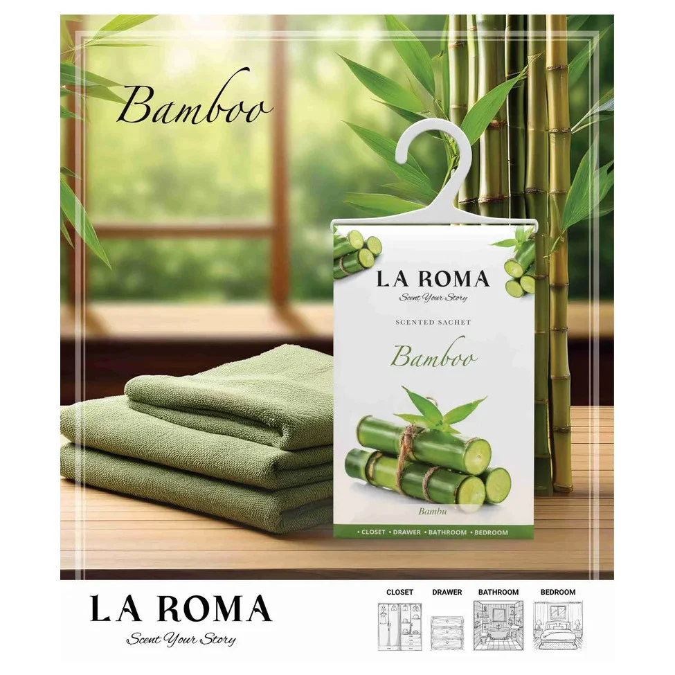 Odorizant solid universal La Roma Bamboo, saculet parfumat, aroma curata si proaspata, inspirata de natura, ideal pentru dressing, baie sau camera – imagine 2