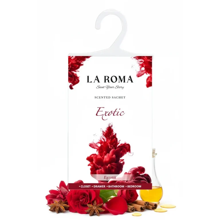 Odorizant solid universal La Roma Exotic, saculet parfumat, potrivite pentru cei care prefera aromele intense, exotice, fructate si florale, ideal pentru dressing, baie sau camera