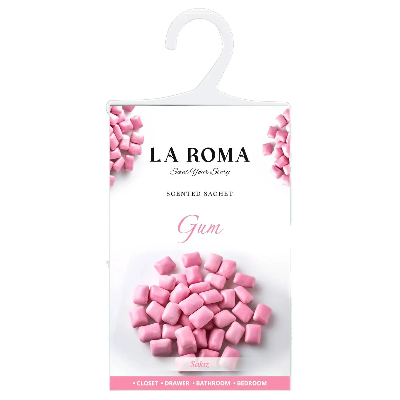 Odorizant solid universal La Roma Gum, saculet parfumat, pentru cei care iubesc aromele dulci, placute si usor de remarcat, ideal pentru dressing, baie sau camera – imagine 2