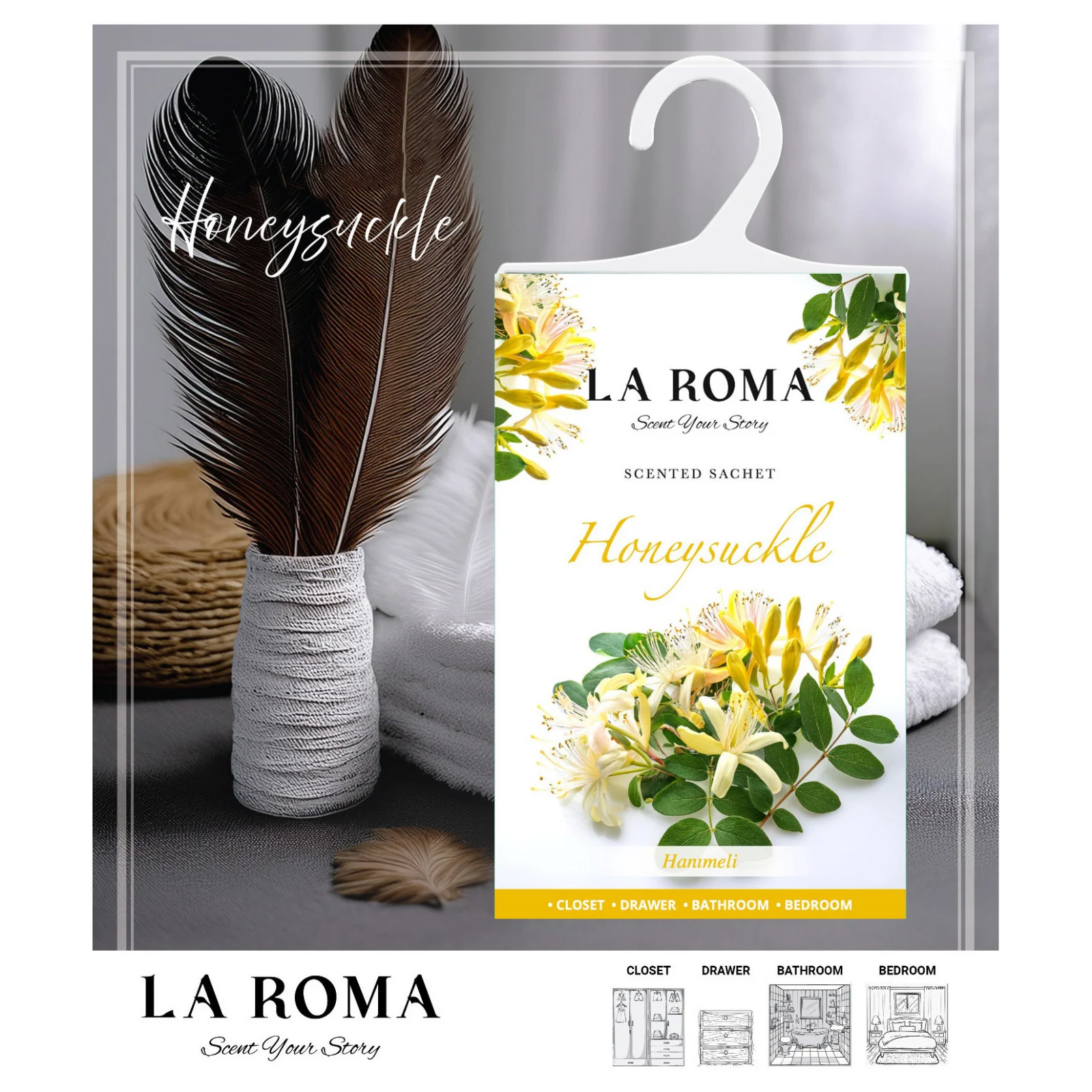Odorizant solid universal La Roma Honeysuckle, saculet parfumat, miros de caprifoi, aroma florala, naturala si usor dulceaga, ideal pentru dressing, baie sau camera – imagine 2