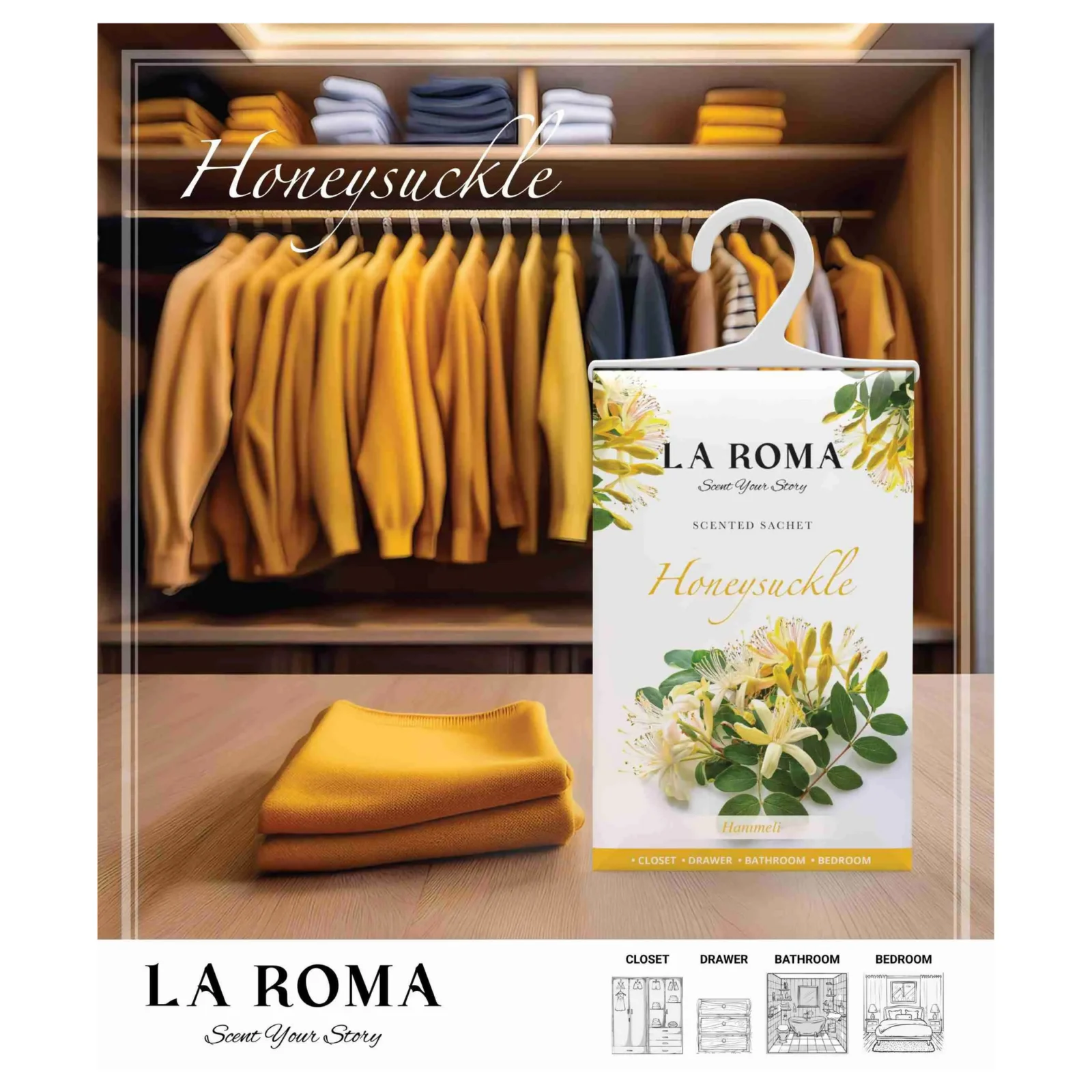 Odorizant solid universal La Roma Honeysuckle, saculet parfumat, miros de caprifoi, aroma florala, naturala si usor dulceaga, ideal pentru dressing, baie sau camera – imagine 4