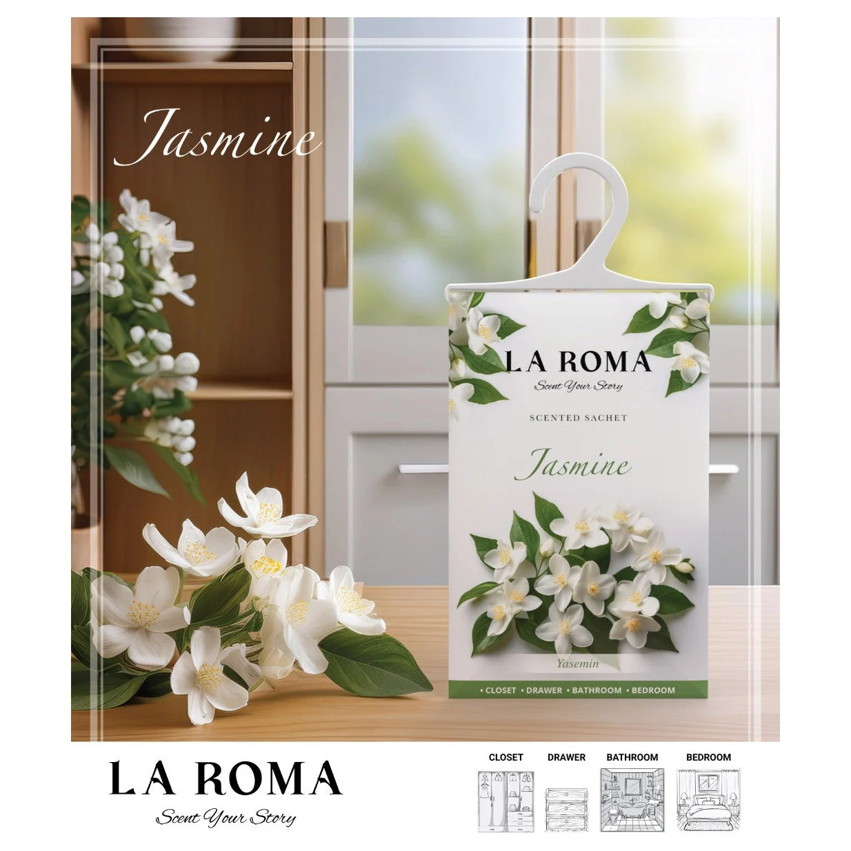 Odorizant solid universal La Roma Jasmine, saculet parfumat, miros de iasomie, aroma florala, senzuala si eleganta, ideal pentru dressing, baie sau camera – imagine 4