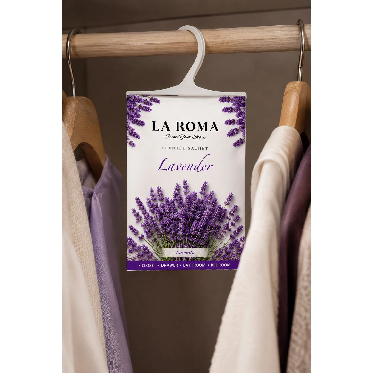 Odorizant solid universal La Roma Lavender, saculet parfumat, pentru cei care iubesc aromele florale, curate si relaxante, ideal pentru dressing, baie sau camera – imagine 3