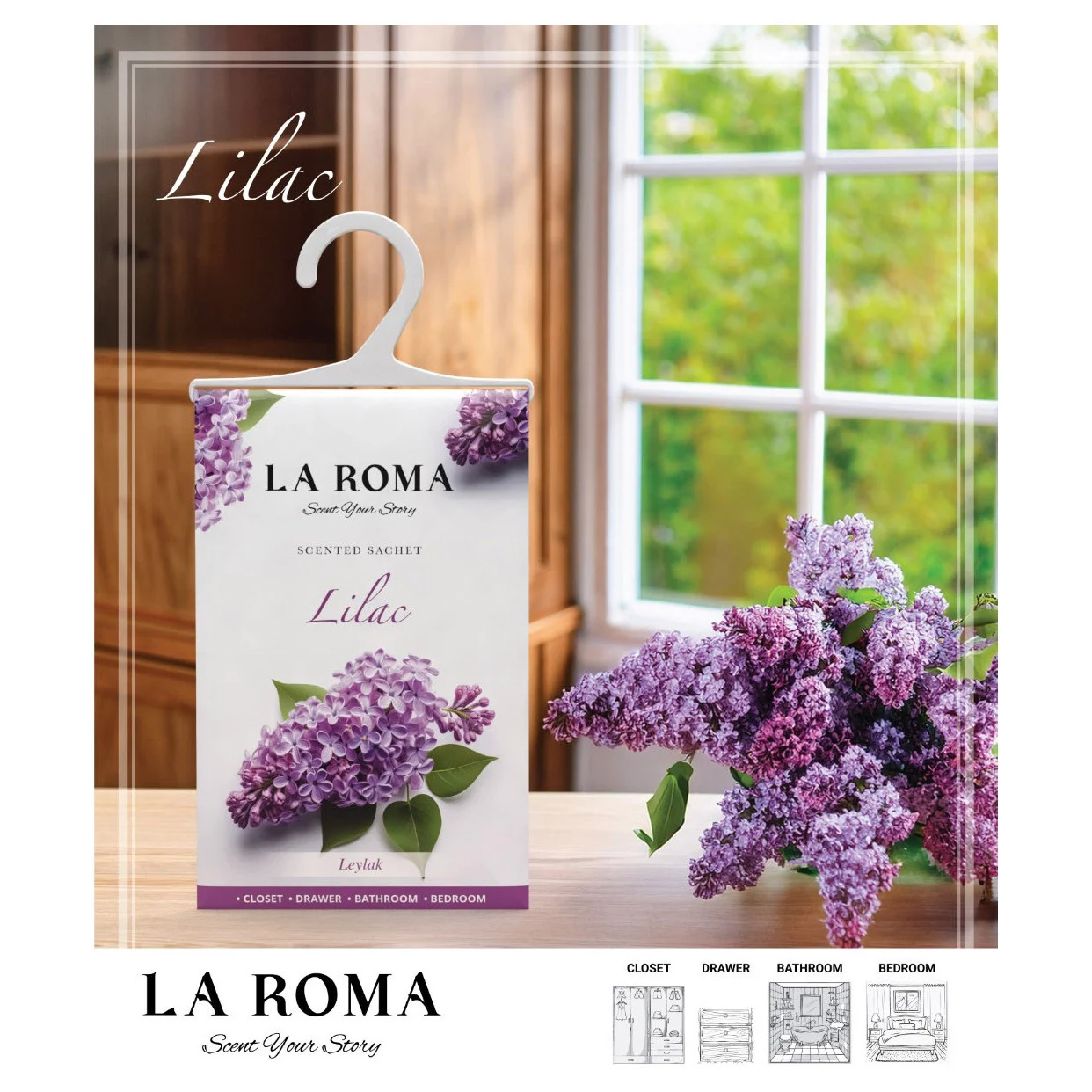 Odorizant solid universal La Roma Lilac, saculet parfumat, miros de liliac, aroma proaspata, florala si delicata, ideal pentru dressing, baie sau camera – imagine 3