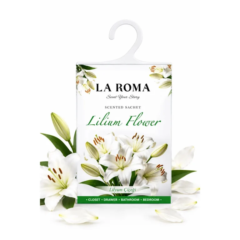 Odorizant solid universal La Roma Lilium Flower, saculet parfumat, miros de crini albi, aroma feminina, delicata si florala, ideal pentru dressing, baie sau camera