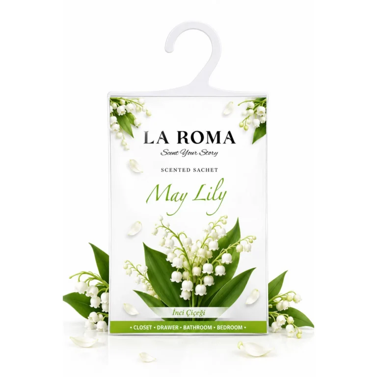 Odorizant solid universal La Roma May Lily, saculet parfumat, miros de lacramioare, aroma florala, delicata si proaspata, ideal pentru dressing, baie sau camera
