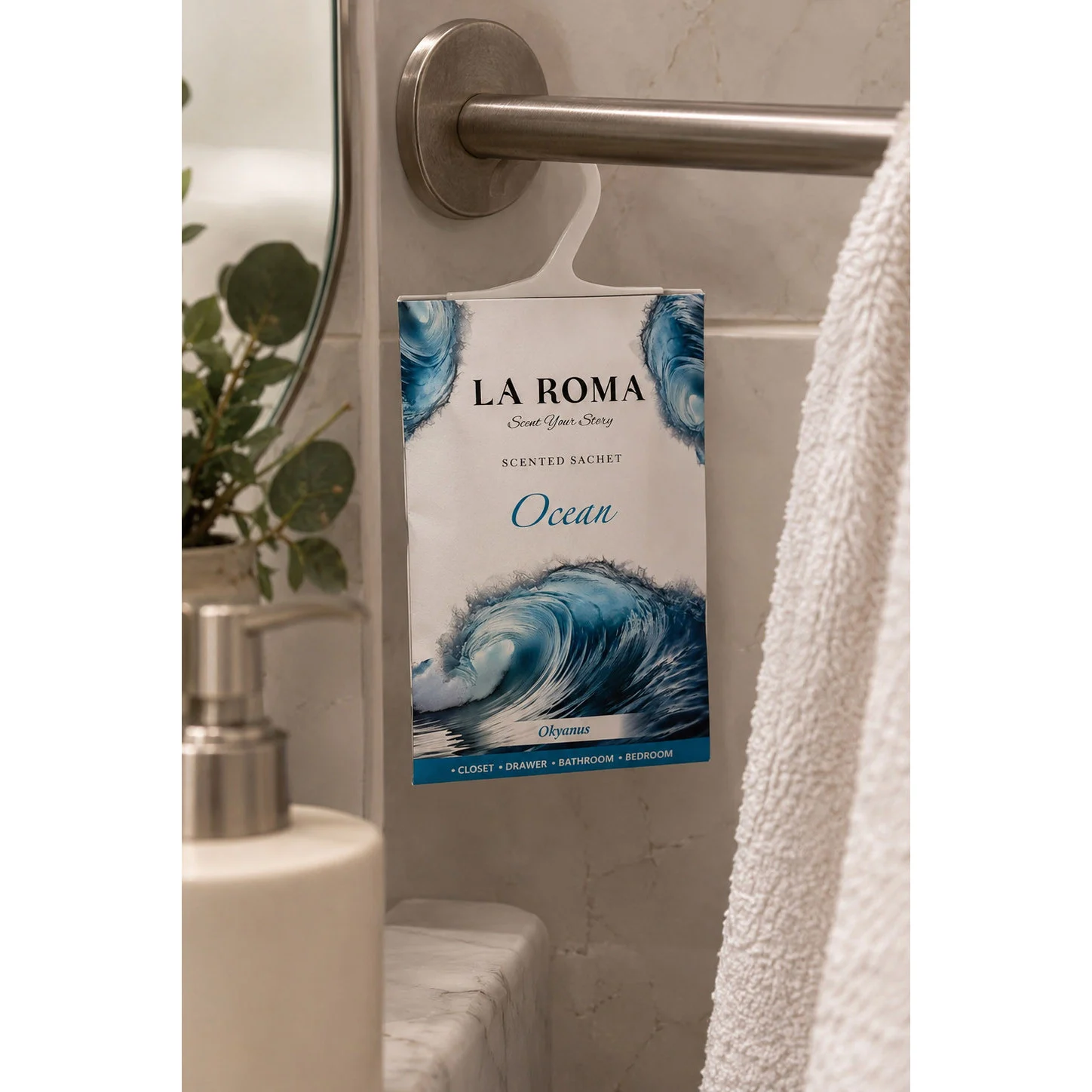 Odorizant solid universal La Roma Ocean, saculet parfumat, 75g, ideal pentru dressing si baie – imagine 3