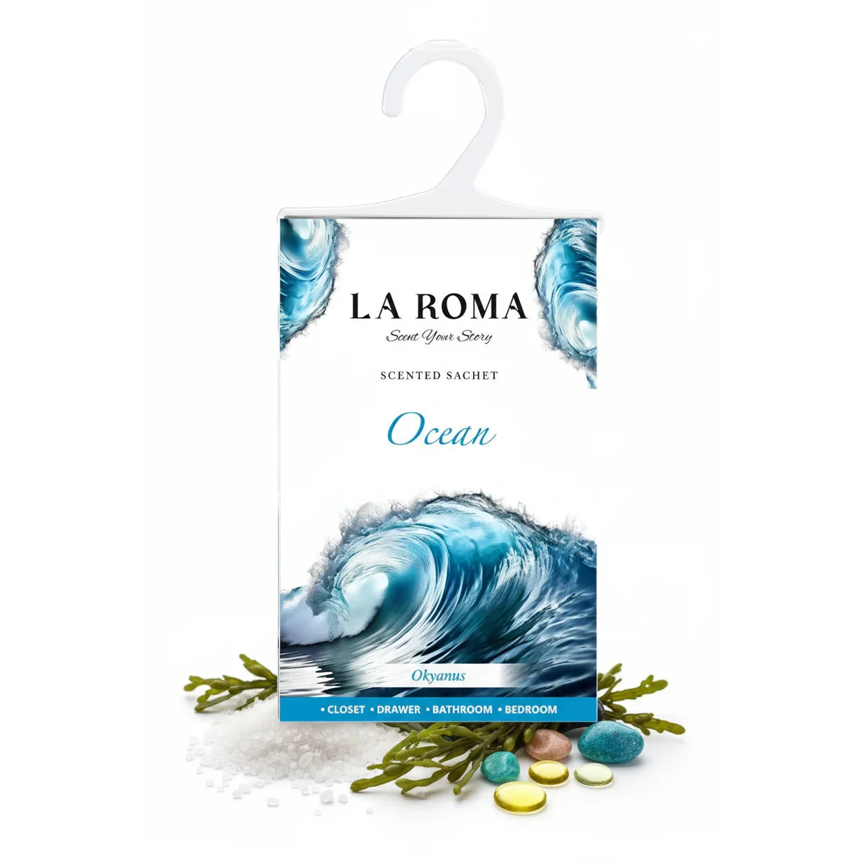 Odorizant solid universal La Roma Ocean, saculet parfumat, 75g, ideal pentru dressing si baie