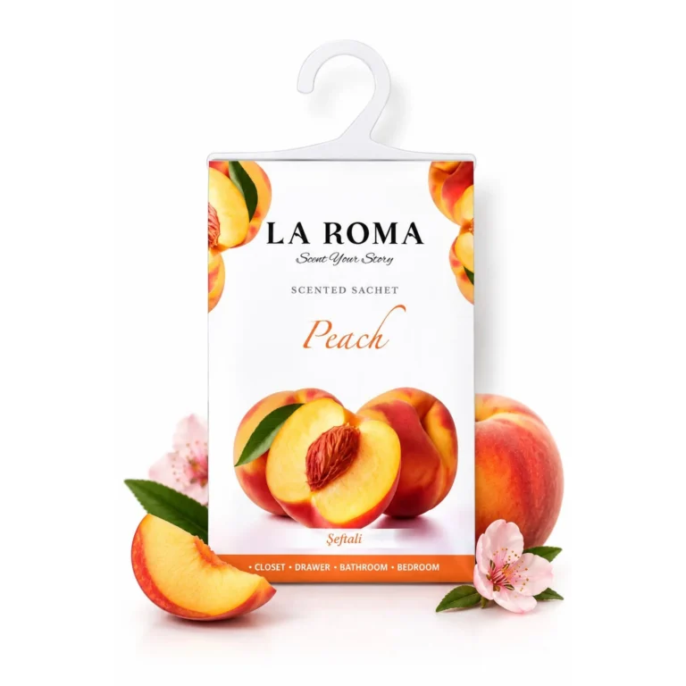 Odorizant solid universal La Roma Peach, saculet parfumat, aroma de piersica, aroma fructata, dulce si placuta, ideal pentru dressing, baie sau camera