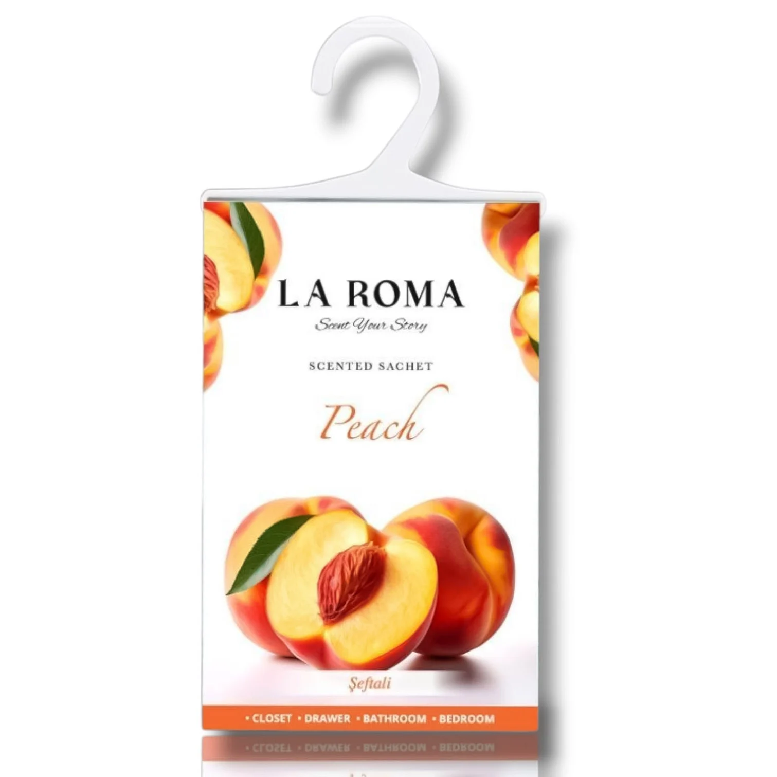 Odorizant solid universal La Roma Peach, saculet parfumat, aroma de piersica, aroma fructata, dulce si placuta, ideal pentru dressing, baie sau camera – imagine 2