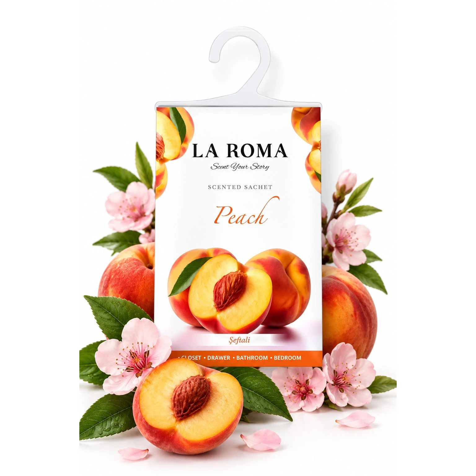 Odorizant solid universal La Roma Peach, saculet parfumat, aroma de piersica, aroma fructata, dulce si placuta, ideal pentru dressing, baie sau camera – imagine 4