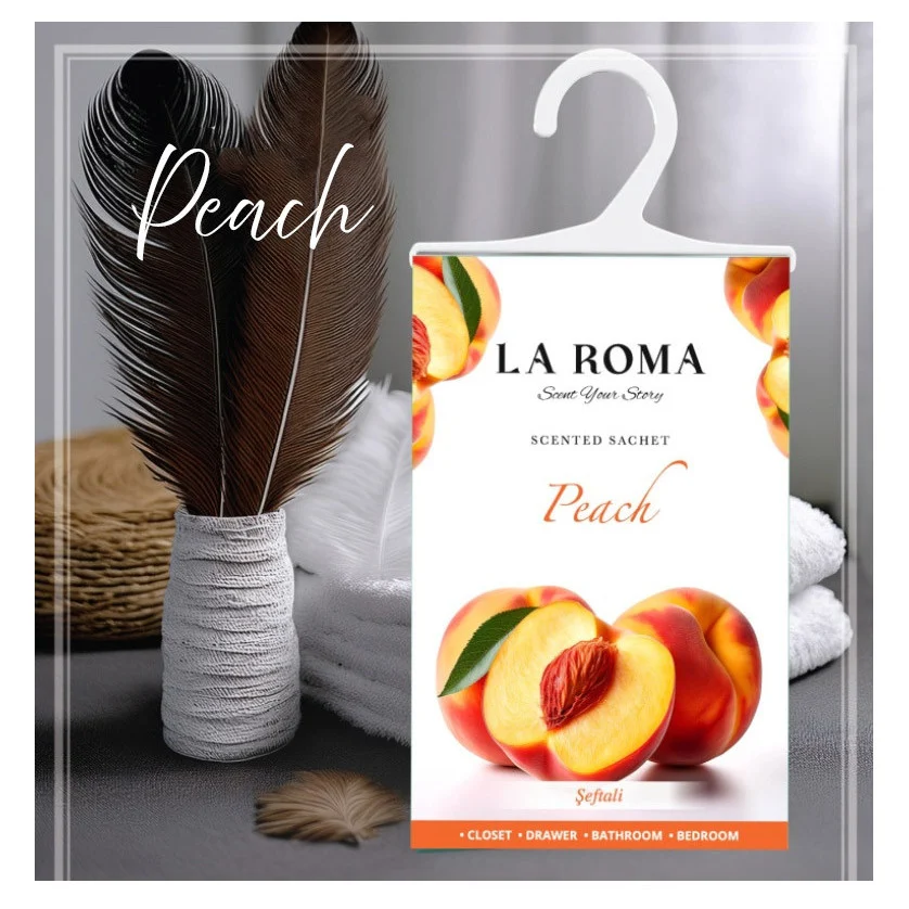 Odorizant solid universal La Roma Peach, saculet parfumat, aroma de piersica, aroma fructata, dulce si placuta, ideal pentru dressing, baie sau camera – imagine 5