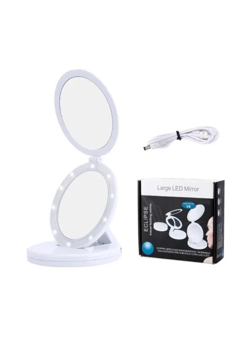 Oglinda cosmetica 2 in 1 Luce Espejo, pliabila, led,efect de lupa , reincarcabila, 16.5 cm , alba , Doty – imagine 3