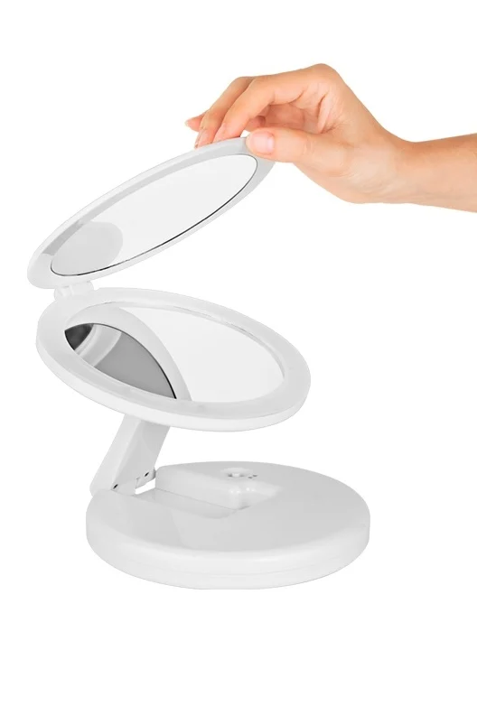 Oglinda cosmetica 2 in 1 Luce Espejo, pliabila, led,efect de lupa , reincarcabila, 16.5 cm , alba , Doty – imagine 5