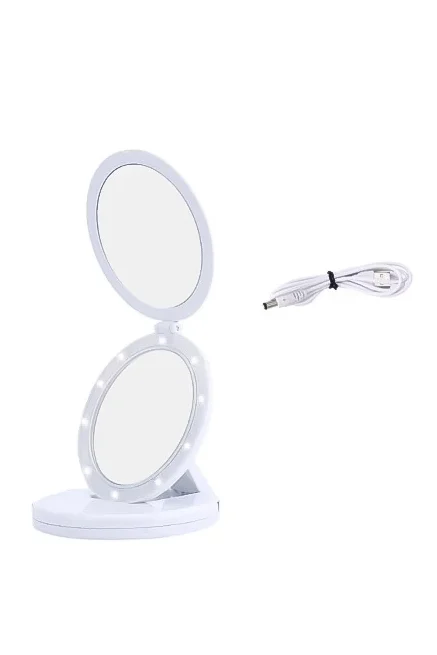 Oglinda cosmetica 2 in 1 Luce Espejo, pliabila, led,efect de lupa , reincarcabila, 16.5 cm , alba , Doty