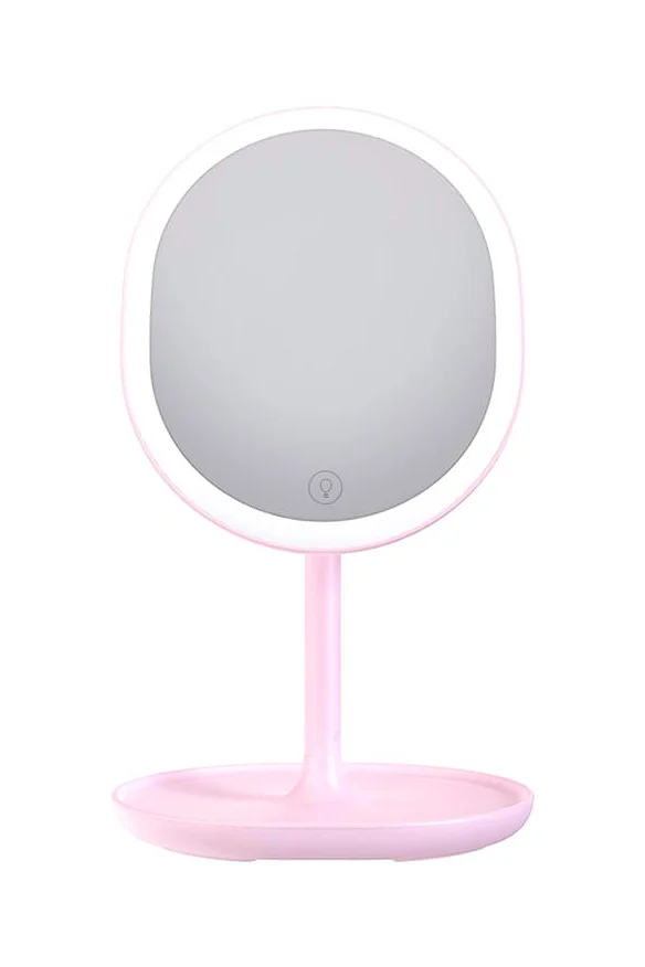 Oglinda cosmetica 2 in 1, oglinda si lampa, cu led si senzor tactil, portabila,pliabila, roz,doty