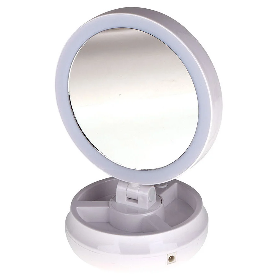 Oglinda Cosmetica de Machiaj Lumi Vanity Doty®, cu iluminare LED, spatiu de depozitate inclus, USB inclus, portabila, 15.5x22 cm, design modern, alba – imagine 3