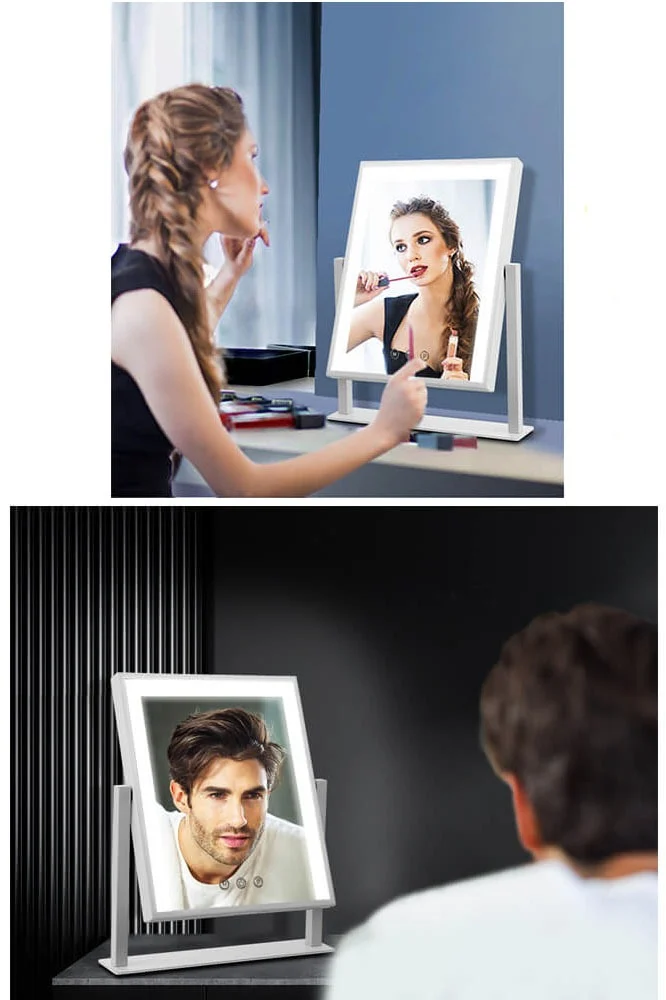 Oglinda cosmetica Hollywood Shine, cu suport, LED, lumina calda si rece, intensificator lumina, 30 cm, Doty® – imagine 5