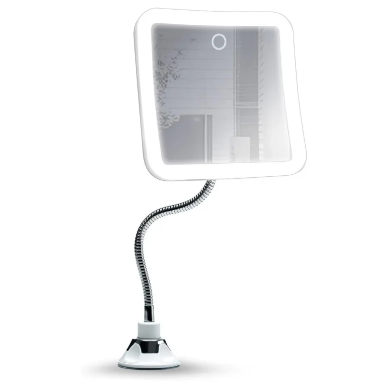 Oglinda cosmetica Pro Magnify Doty®, cu ventuza, marire x5, brat flexibil, rotire 360 grade, iluminare LED, practica, functioneaza cu baterii, alb, 19x13 cm