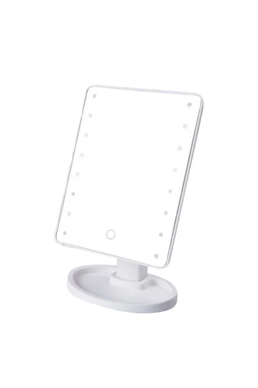Oglinda dreptunghiulara cosmetica cu iluminare LED, rotire 360 de grade, 22 cm oglinda, 16 lumini,cu baterii,usoara si eficienta, portabila,alb ,doty