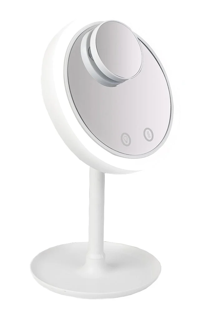 Oglinda FanLight make-up cu LED, ventilator si functie touch si mini Oglinda cu ventuze, portabila cu functie de marire 5X, alba, Doty®