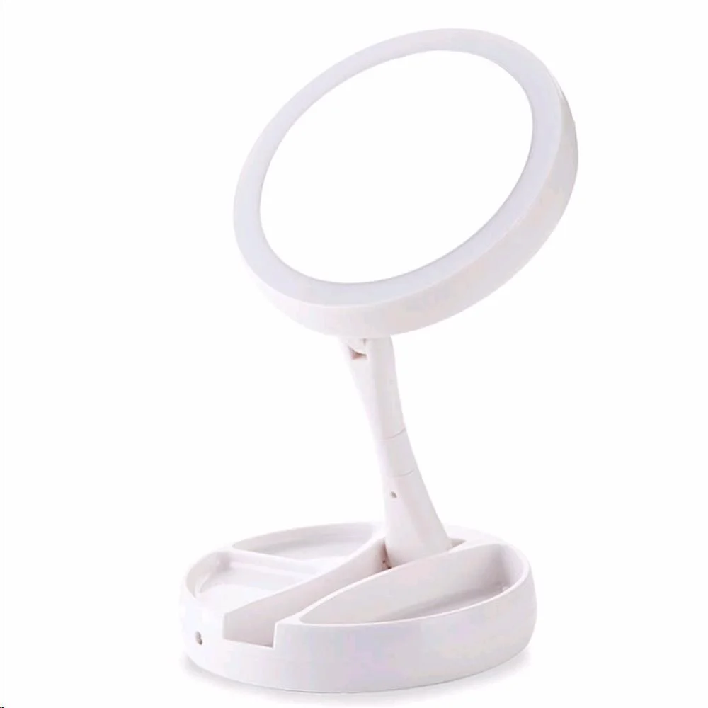 Oglinda rotunda machiaj cu iluminare LED, pliabila, 25 cm, efect de lupa, Alb, Doty – imagine 3