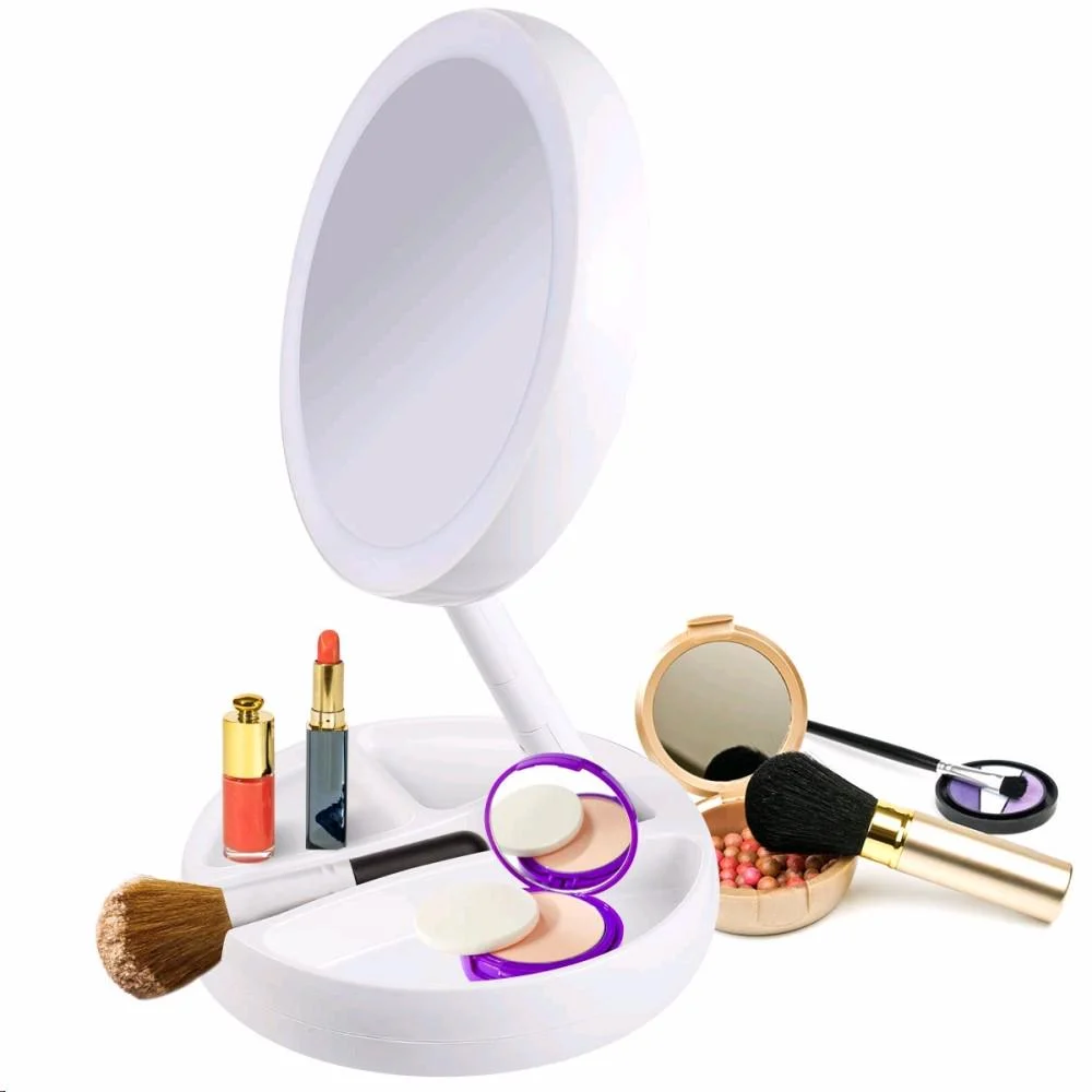 Oglinda rotunda machiaj cu iluminare LED, pliabila, 25 cm, efect de lupa, Alb, Doty – imagine 4