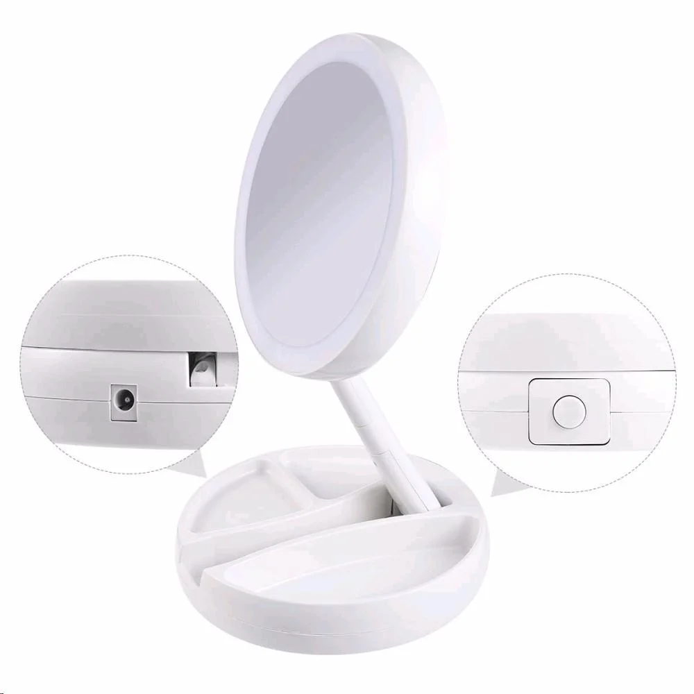 Oglinda rotunda machiaj cu iluminare LED, pliabila, 25 cm, efect de lupa, Alb, Doty – imagine 6