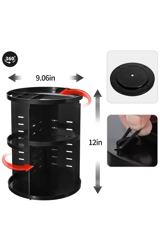 Organizator accesorii cosmetice Carousel Beauty Doty®, rotativ, demontabil, usor de montat, spatios, elegant, 31×23 cm, Negru – prezentarea produsului