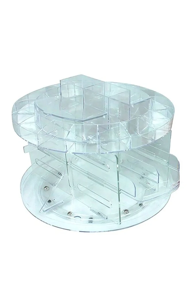 Organizator accesorii cosmetice rotativ, multiple compartimente,piese incluse, usor de asamblat, transparent,32 x 32 x 15 cm, doty