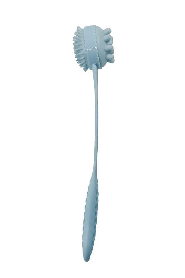 Perie de baie din silicon WashyHand Doty®, cu maner, 2 capete, deisgn ergonimic, baby blue, 37 cm