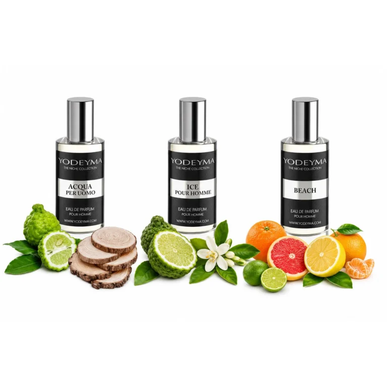 Set 3 Apa de Parfum Yodeyma pentru barbati, Beach, Ice Pour Homme si Acqua per Uomo, caracter comun fresh si relaxat, aromatic-fresh, un set versatil si energizant, 3x15ml, fara cutie