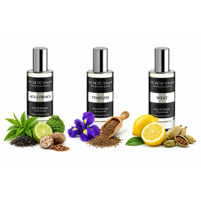 Set 3 Apa de Parfum Yodeyma pentru barbati, Timeless, Agua Fresca si West, caracter comun aromatic-fresh, imbina note revigorante cu baze calde, masculine, 3x15ml, fara cutie